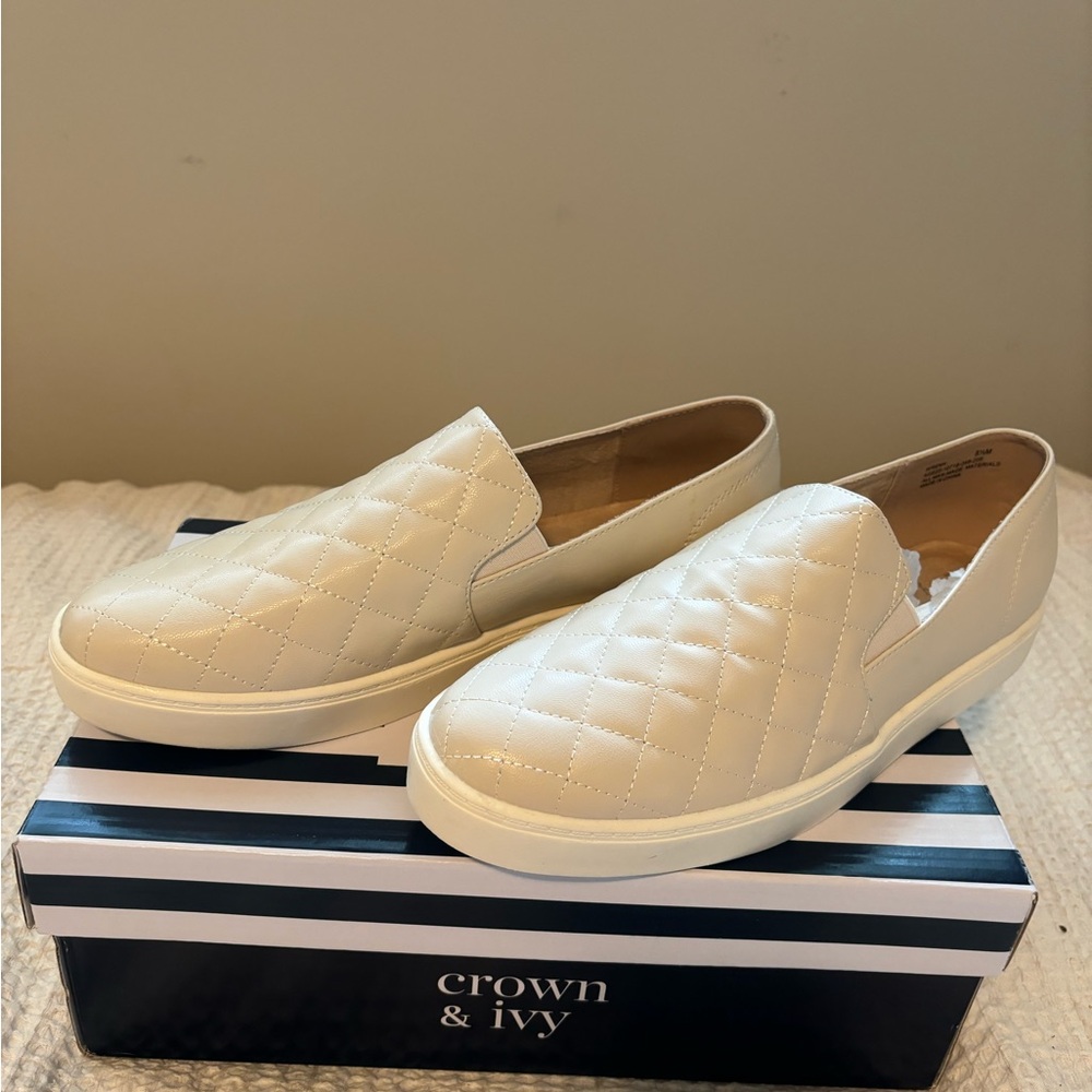 Quilted Ivory Slip On Sneaker
